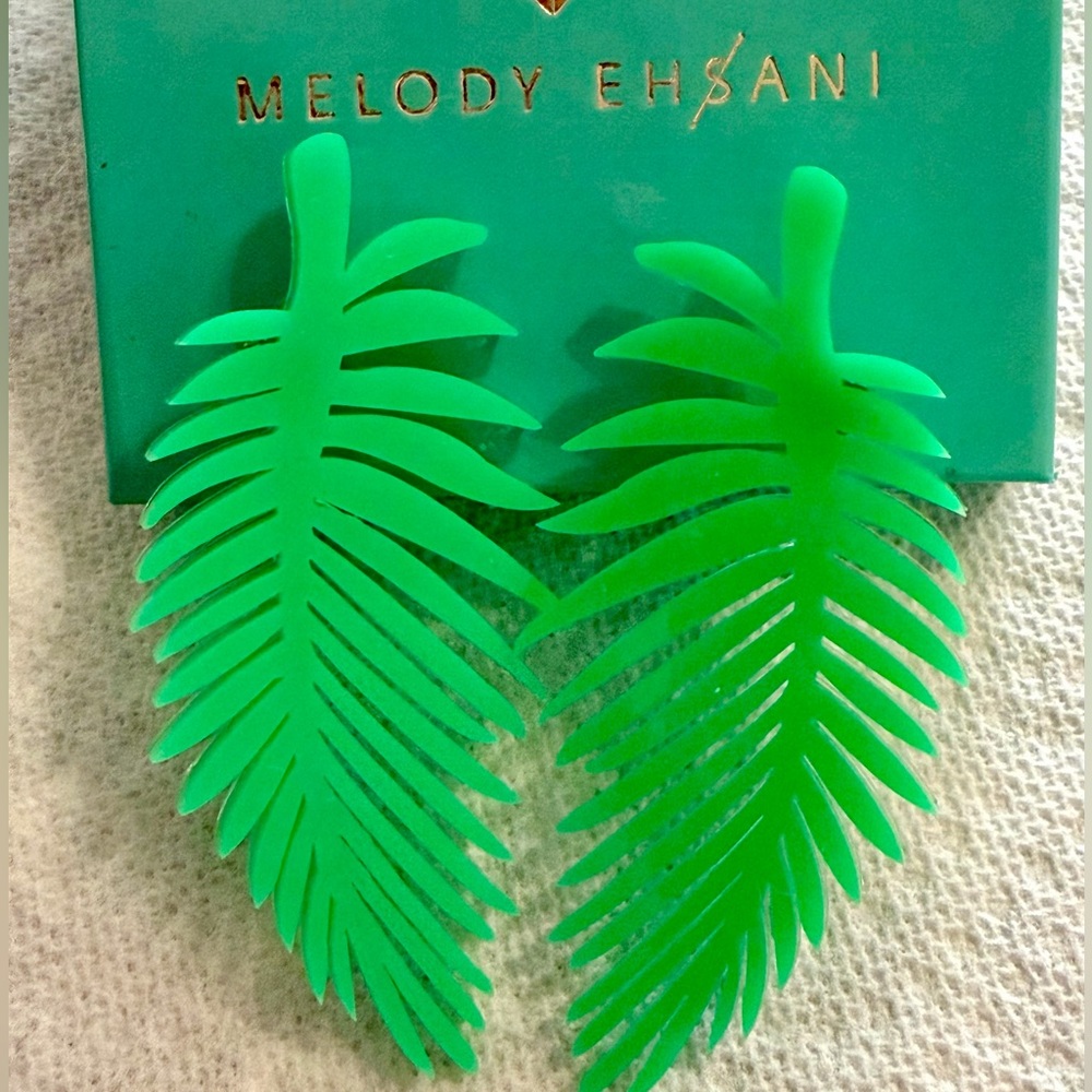 Melody Ehsani Palm Queen Green Leaf Drop Earrings,NEW